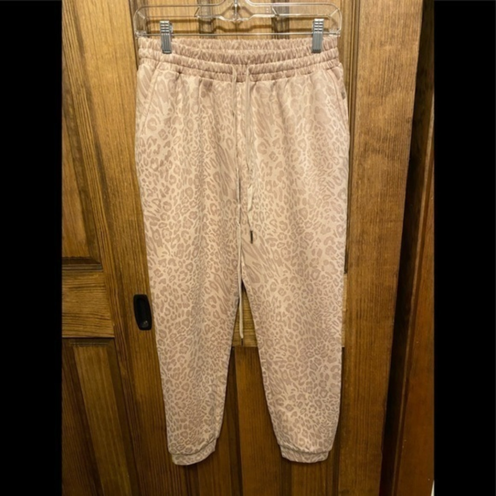 FATE Pink Leopard Print Faux Suede Joggers Sweatpants Animal Print Pockets Small